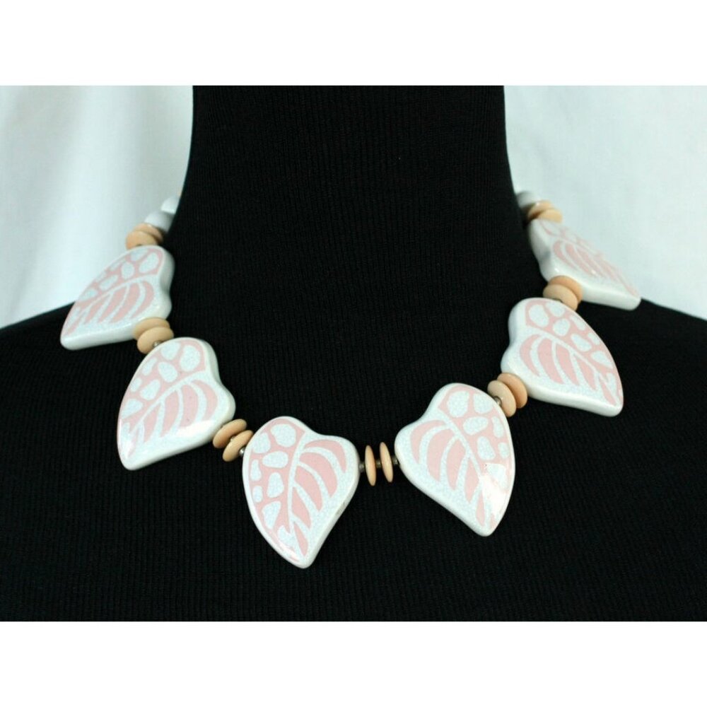 Ceramic Chunky Elephant Ear Leaves Beaded Statement Necklace Choker Jewelry